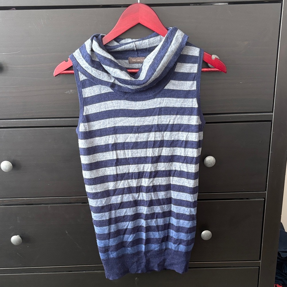 The Limited Blue and Gray Striped Sleeveless Blouse